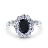 Vintage Floral Engagement Ring Oval Simulated Black CZ 925 Sterling Silver