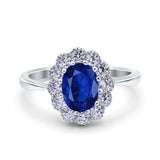 Vintage Floral Engagement Ring Oval Simulated Blue Sapphire CZ 925 Sterling Silver