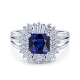 Cushion Cut Art Deco Wedding Ring Simulated Blue Sapphire CZ 925 Sterling Silver