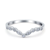 Curved Marquise Half Eternity Stackable Band Ring Simulated CZ 925 Sterling Silver