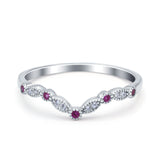 Curved Marquise Half Eternity Stackable Ring Simulated Ruby CZ 925 Sterling Silver