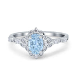 Oval Engagement Ring Accent Vintage Simulated Aquamarine CZ 925 Sterling Silver