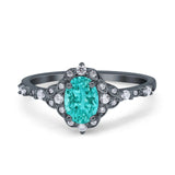 Oval Engagement Ring Accent Vintage Black Tone, Simulated Paraiba Tourmaline CZ 925 Sterling Silver