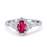 Oval Engagement Ring Accent Vintage Simulated Ruby CZ 925 Sterling Silver