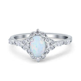 Oval Engagement Ring Accent Vintage Lab Created White Opal 925 Sterling Silver