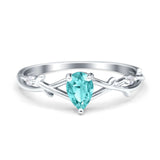 Infinity Pear Vintage Wedding Ring Simulated Paraiba Tourmaline CZ 925 Sterling Silver