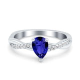 Pear Art Deco Wedding Ring Twisted Simulated Blue Sapphire CZ 925 Sterling Silver