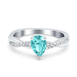 Pear Art Deco Wedding Ring Twisted Simulated Paraiba Tourmaline CZ 925 Sterling Silver