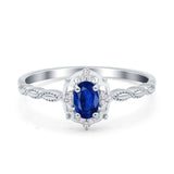 Oval Vintage Floral Engagement Ring Simulated Blue Sapphire CZ 925 Sterling Silver