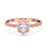 14K Rose Gold Oval Cut Petite Dainty Marquise Vintage Art Deco Floral Wedding Engagement Ring Simulated Cubic Zirconia