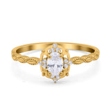 14K Yellow Gold Oval Cut Petite Dainty Marquise Vintage Art Deco Floral Wedding Engagement Ring Simulated Cubic Zirconia Size-7