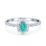 Oval Vintage Floral Engagement Ring Simulated Paraiba Tourmaline CZ 925 Sterling Silver