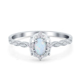 Oval Vintage Floral Engagement Ring Lab Created White Opal 925 Sterling Silver