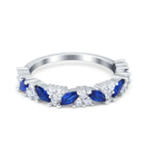 Art Deco Eternity Marquise Wedding Band Ring Simulated Blue Sapphire CZ 925 Sterling Silver