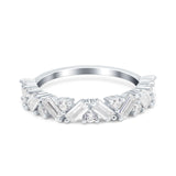 Art Deco Baguette Half Eternity Wedding Band Ring Simulated Cubic Zirconia 925 Sterling Silver