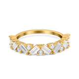 Art Deco Baguette Half Eternity Wedding Band Ring Yellow Tone, Cubic Zirconia 925 Sterling Silver