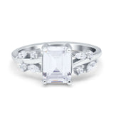 Emerald Cut Art Deco Engagement Wedding Bridal Ring Round Marquise Simulated Cubic Zirconia 925 Sterling Silver