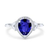 Teardrop Pear Art Deco Engagement Wedding Bridal Halo Ring Round Marquise Simulated Blue Sapphire CZ 925 Sterling Silver