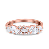 Half Eternity Marquise Baguette Wedding Band Ring Rose Tone, Simulated Cubic Zirconia 925 Sterling Silver