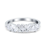 Half Eternity Pear Marquise Baguette Wedding Band Ring Simulated Cubic Zirconia 925 Sterling Silver