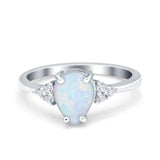Teardrop Pear Art Deco Engagement Wedding Bridal Ring Round Lab Created White Opal 925 Sterling Silver