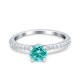 Art Deco Wedding Engagement Ring Accent Vintage Bridal Ring Round Simulated Paraiba Tourmaline CZ 925 Sterling Silver
