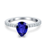 Teardrop Pear Art Deco Wedding Engagement Ring Round Simulated Blue Sapphire CZ 925 Sterling Silver