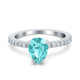 Teardrop Pear Art Deco Wedding Engagement Ring Round Simulated Paraiba Tourmaline CZ 925 Sterling Silver