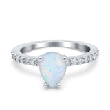 Teardrop Pear Art Deco Wedding Engagement Ring Round Lab Created White Opal 925 Sterling Silver