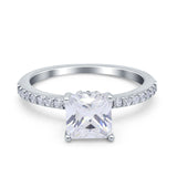 Cushion Cut Art Deco Vintage Engagement Wedding Bridal Ring Round Simulated Cubic Zirconia Accent 925 Sterling Silver