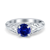 Art Deco Filigree Wedding Engagement Bridal Ring Round Simulated Blue Sapphire CZ 925 Sterling Silver