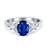 Butterfly Accent Oval Art Deco Engagement Wedding Bridal Ring Round Simulated Blue Sapphire CZ 925 Sterling Silver