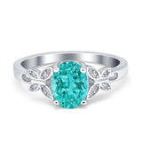 Butterfly Accent Oval Art Deco Engagement Wedding Bridal Ring Round Simulated Paraiba Tourmaline CZ 925 Sterling Silver