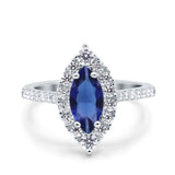 Halo Marquise Art Deco Wedding Ring Simulated Blue Sapphire CZ 925 Sterling Silver