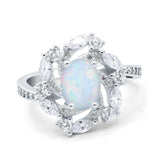 Oval Vintage Art Deco Engagement Ring Lab Created White Opal 925 Sterling Silver