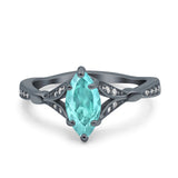 Marquise Art Deco Wedding Bridal Ring Black Tone, Simulated Paraiba Tourmaline CZ 925 Sterling Silver