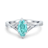 Marquise Art Deco Wedding Bridal Ring Simulated Paraiba Tourmaline CZ 925 Sterling Silver