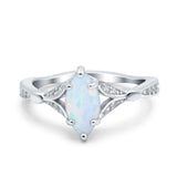 Marquise Art Deco Wedding Bridal Ring Lab Created White Opal 925 Sterling Silver