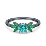 Marquise Wedding Ring Emerald Black Tone, Simulated Paraiba Tourmaline CZ 925 Sterling Silver