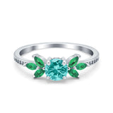 Marquise Wedding Ring Green Emerald Simulated Paraiba Tourmaline CZ 925 Sterling Silver