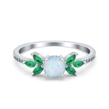 Marquise Wedding Ring Green Emerald Lab Created White Opal 925 Sterling Silver