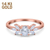 14K Rose Gold Art Deco Engagement Bridal Ring Marquise & Round Simulated CZ Size 7