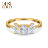 14K Yellow Gold Art Deco Engagement Bridal Ring Marquise & Round Simulated CZ Size 7