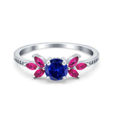 Marquise Wedding Ring Ruby Simulated Blue Sapphire CZ 925 Sterling Silver