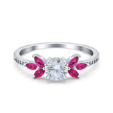 Marquise Wedding Ring Ruby Simulated Cubic Zirconia 925 Sterling Silver