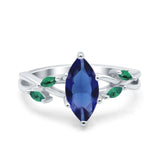 Infinity Twist Emerald Marquise Wedding Ring Simulated Blue Sapphire CZ 925 Sterling Silver