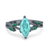 Infinity Twist Emerald Marquise Wedding Ring Black Tone, Simulated Paraiba Tourmaline CZ 925 Sterling Silver