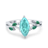 Infinity Twist Emerald Marquise Wedding Ring Simulated Paraiba Tourmaline CZ 925 Sterling Silver
