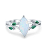 Infinity Twist Emerald Marquise Wedding Ring Lab Created White Opal 925 Sterling Silver