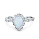 Teardrop Pear Art Deco Wedding Bridal Engagement Ring Round Lab Created White Opal 925 Sterling Silver